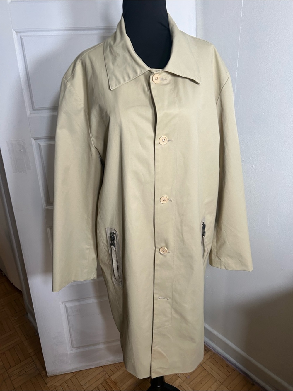 RUDSAK Collection Cream Trench Coat Leather Trim Long Jacket